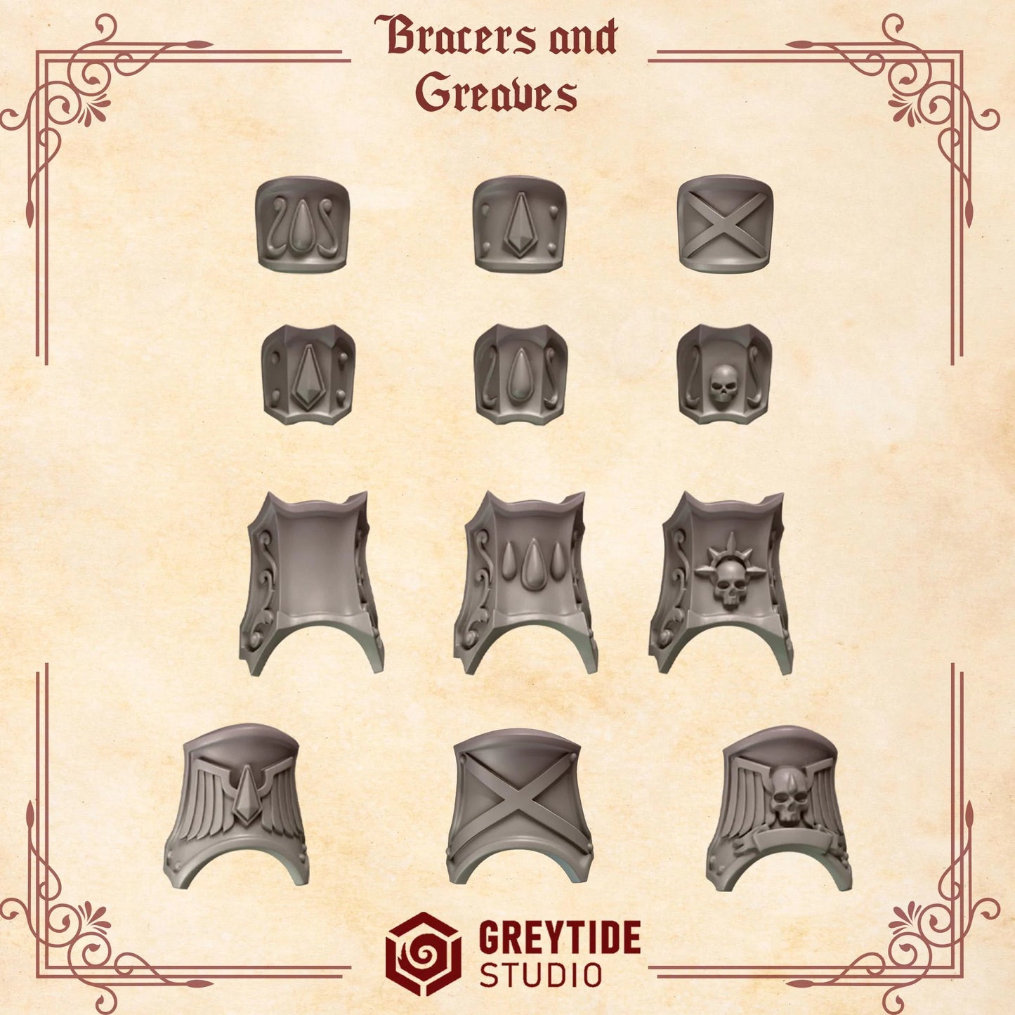 Bracers and Greaves | Set of 40 Pieces (20 of Each) | GreyTide Studio - Crimson Lords
