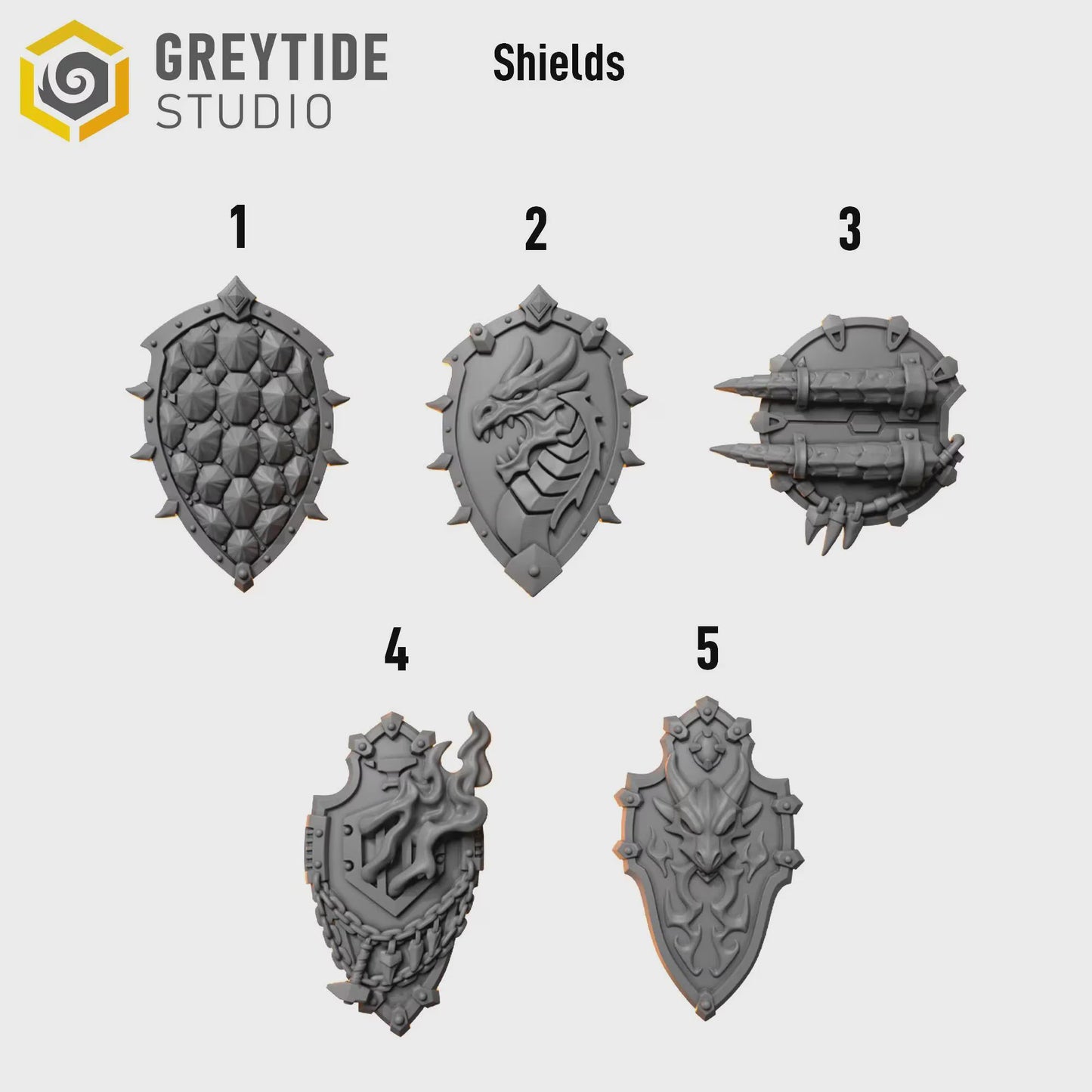 Shields | Set of 5 Pieces | GreyTide Studio - Anvil Wardens