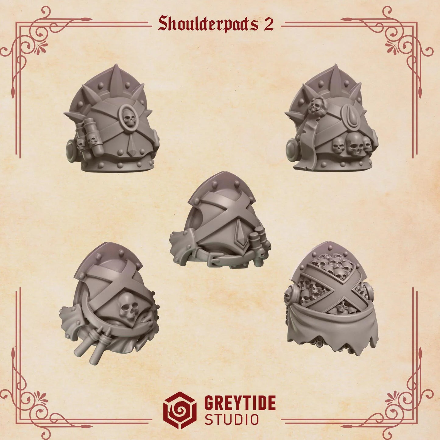 Shoulder Pads #2 | Set of 10 Pieces | GreyTide Studio - Crimson Lords