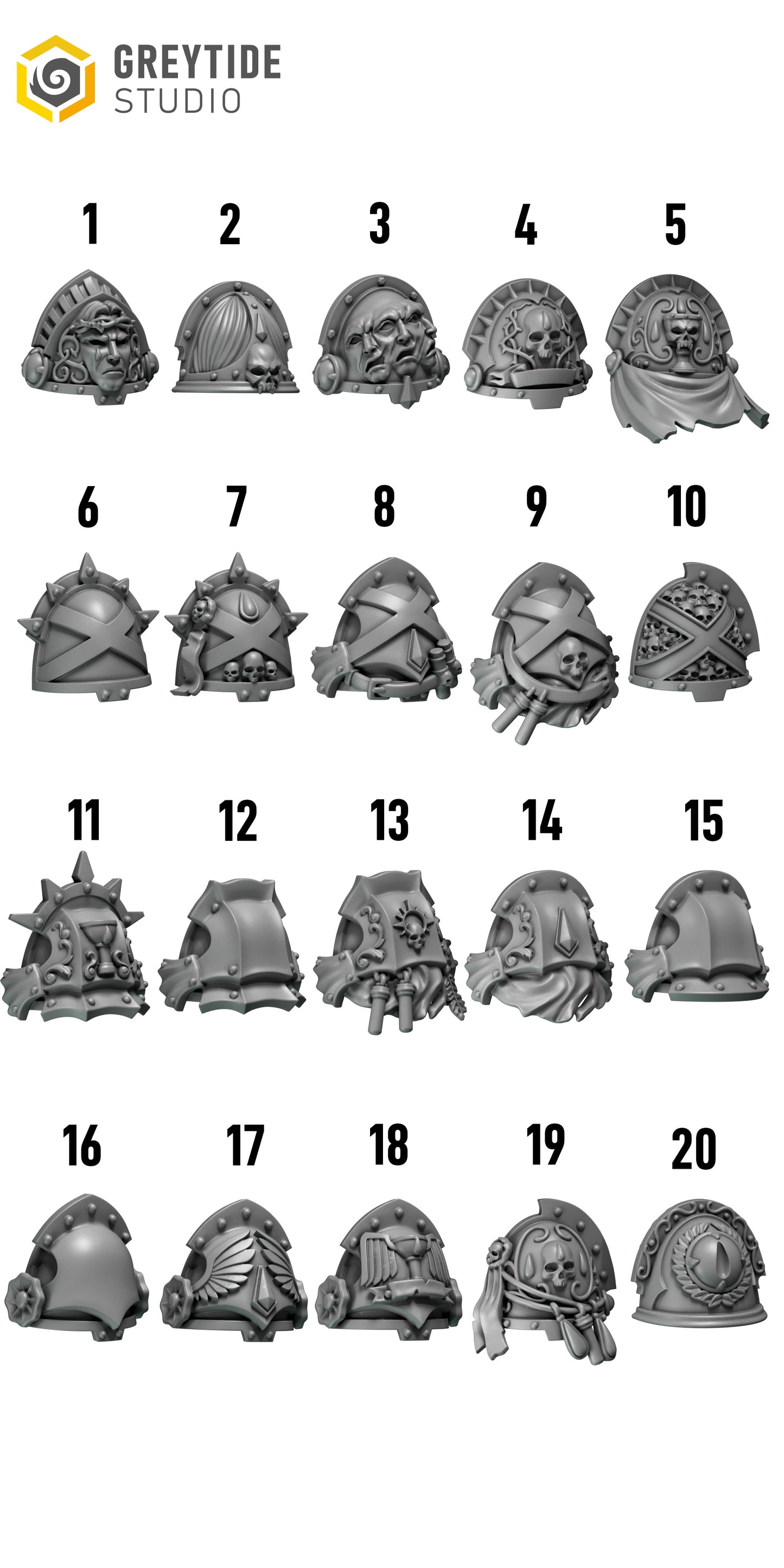 Shoulder Pads #2 | Set of 10 Pieces | GreyTide Studio - Crimson Lords